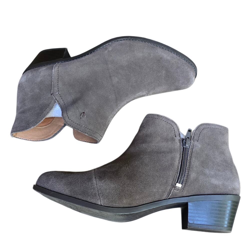 Vionic Liv Gray Suede Ankle Boots Women Size 10 Side Zip Booties Low Block Heel - Picture 10 of 11